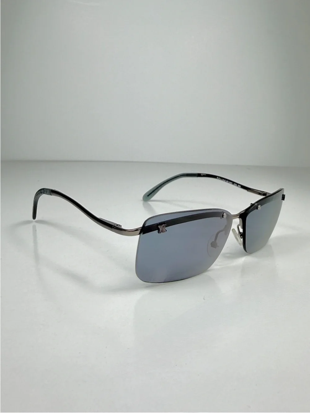 Deadstock Celine Rimless Sunglasses Shield SC 1007 568 Full Set Y2K Gunmetal